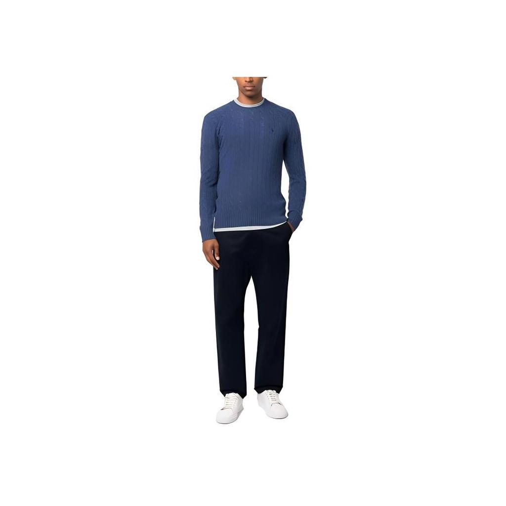 Polo Ralph Lauren FW23 Solid Logo Embroidered Cable Knit Sweater Men sweater Navy-Blue 710876762-017