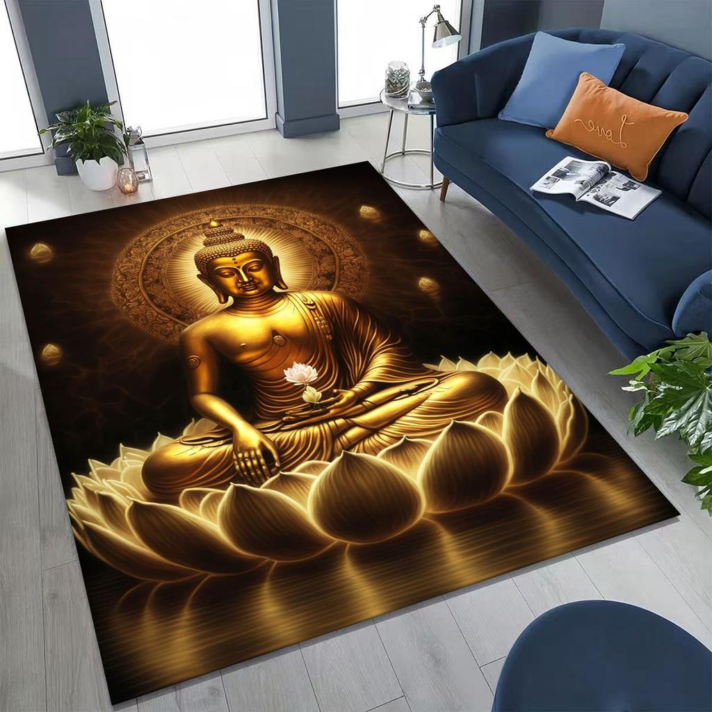 Věřící Slavnostní Buddha Šákjamuni Květinový Koberec do Ložnice Obývacího Pokoje Pohovka Domácí Rohožka Dekorace,Velká Dětská Hrací Protiskluzová Podložka na Podlahu Dárek
