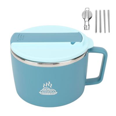 Noodle Bowl with Chopsticks and Spork 1200ml 304 Stainless Steel Portable Ramen Cooker Bowl with