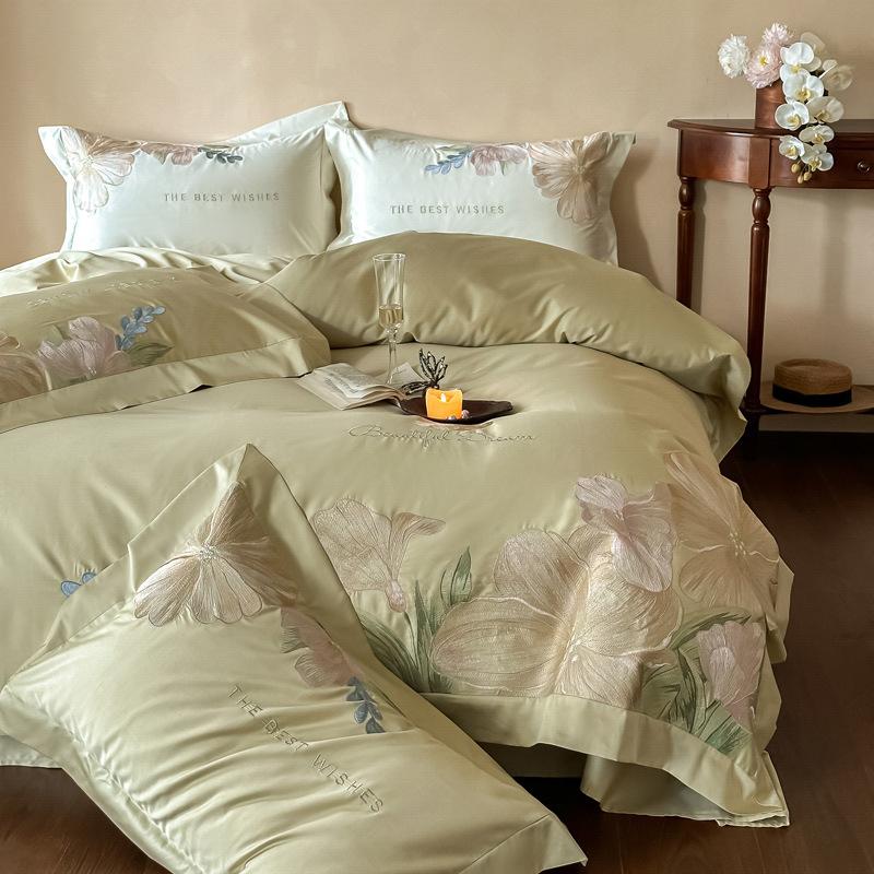 

Легкая роскошь 100 Набор из 4 предметов Класс А, Набор из 4 предметов из чистого хлопка с вышивкой, Набор из 4 предметов из длинноволокнистого хлопка Класс А 1.8m bed sheet 4pc quilt size 2*2.3m