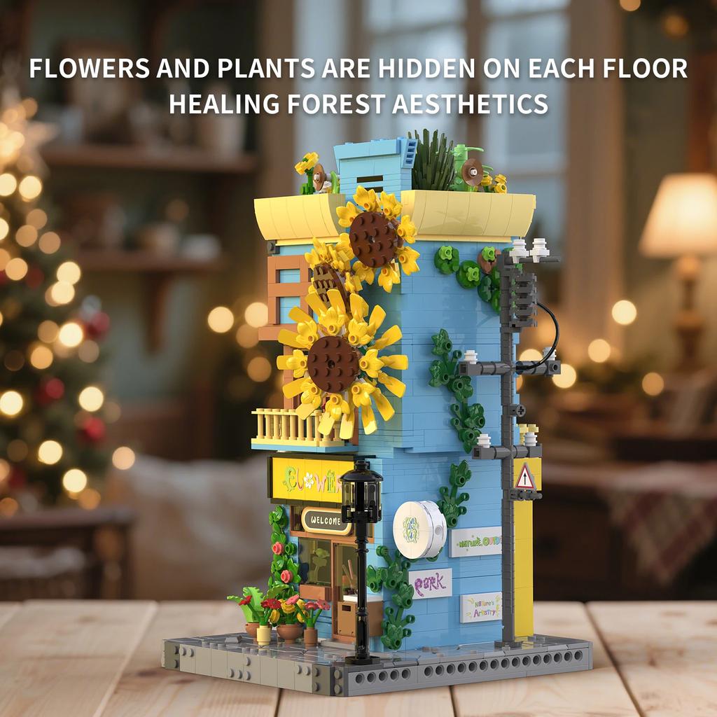 1580PCS Flower House Building Blocks Sunflower Detached House Model Bricks Desktop Decoration Kids DIY Toys Holiday Gifts