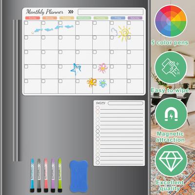 Magnetic Dry-Erase Calendar Clear Planner for Fridge Reusable Monthly Planner Board White Board Ideal Kitchen Organizer for Home