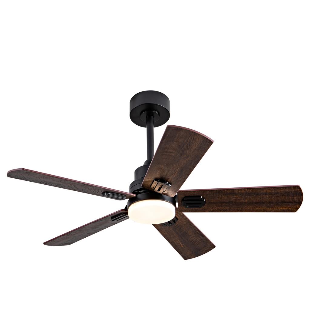 42-Inch Black Outdoor Ceiling Fan with Light and Remote Control, Dimmable 5-Blade Ceiling Fan for Patios, Bedroom, Living Room Indoors