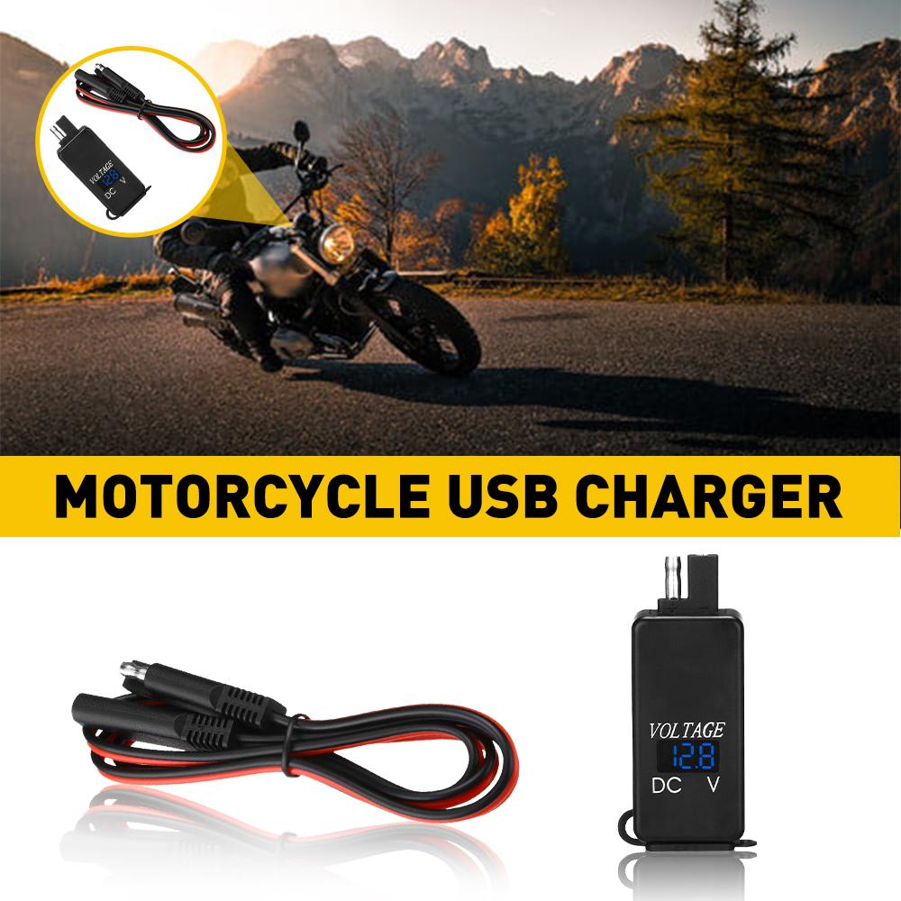 QC3.0 Motorcycle 2 USB Fast Charger Waterproof With Voltmeter Digital Charge SAE To USB  Motorbike Inline Fuse Power Supply