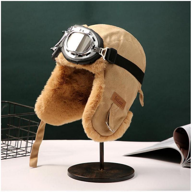 Unisex Winter Warm Fleece-Lined Aviator Hat With Ear Protection Short Brim Foldable Beanie Cold Weather