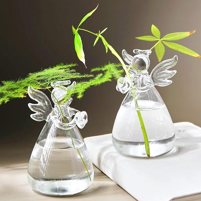 1PC Glass Vase Living Room Office Desktop Ornaments Angel House Decoration Hydroponic Flower Vase