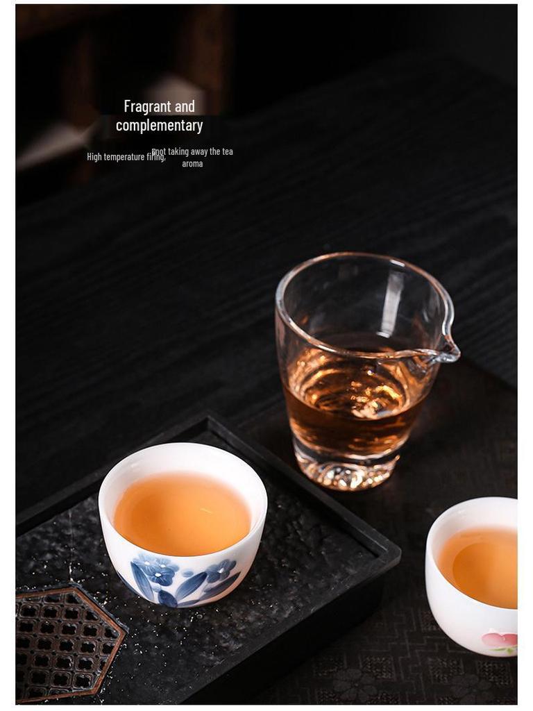 Lamb Fat Jade Hand-Painted Ceramic Gongfu Tea Set with Gaiwan, Tasting, and Host Cups