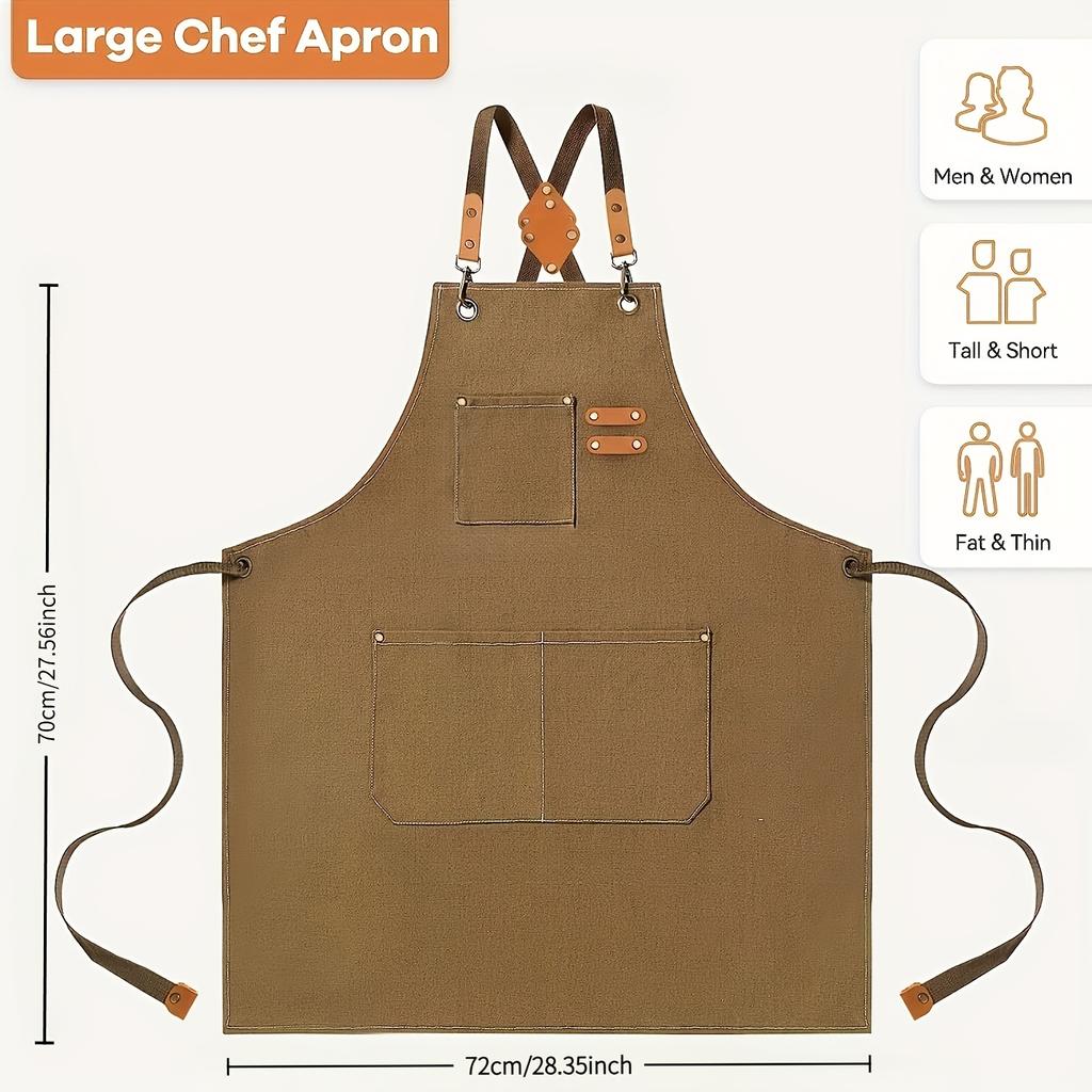 3A thickened cross-back apron with pockets, made of thick fabric, suitable for outdoor barbecues, outdoor work, art painting, and gardening3The