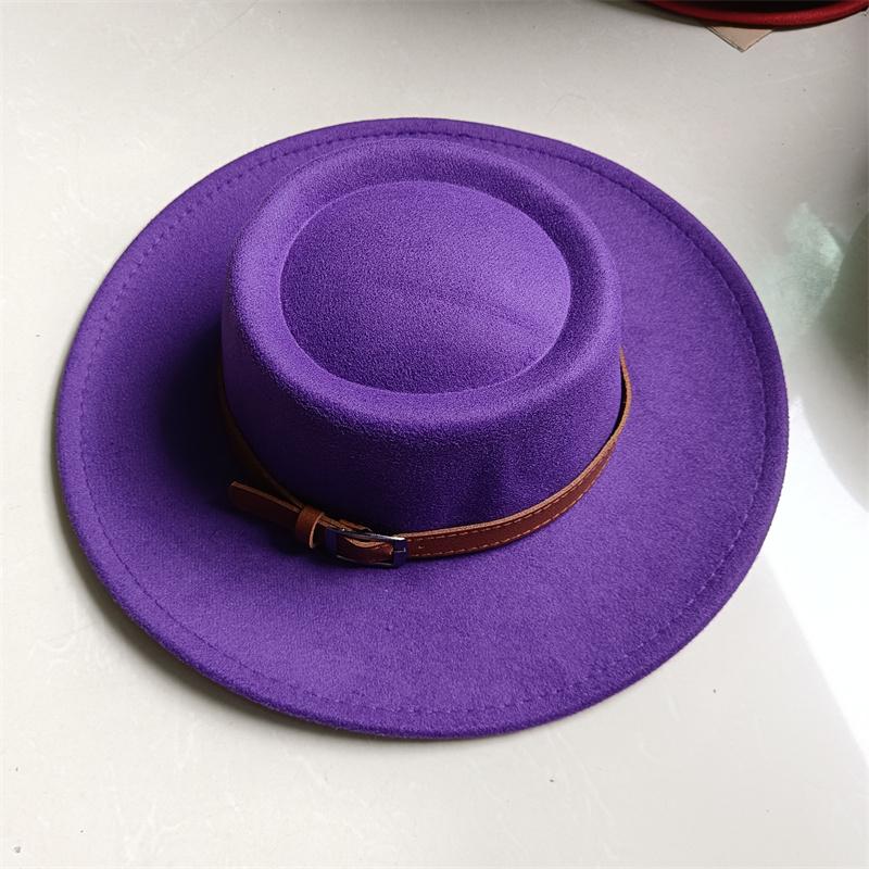 2026 Fedora Hat Winter Round Convex Flat Top Belt Accessories Rose Red Felt Jazz Hat for Men and Women Fedora Gorras