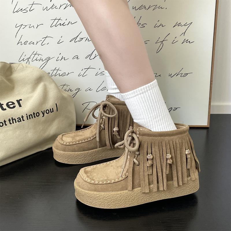 Maillard fringed shoes new fringed pendant cowhide suede lace-up thick-soled heightening kangaroo shoes