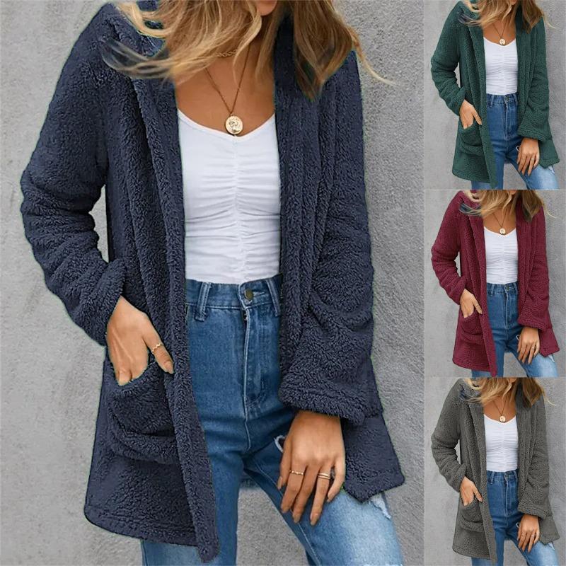 Women's Casual Solid Color Print Autumn Winter Long Sleeve Jackets & Coats