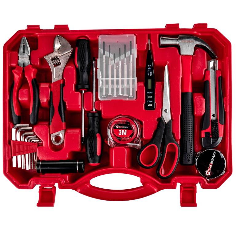 Large 26-piece Tool Set: Combination pliers, screwdrivers, and a hammer, Forcekraft