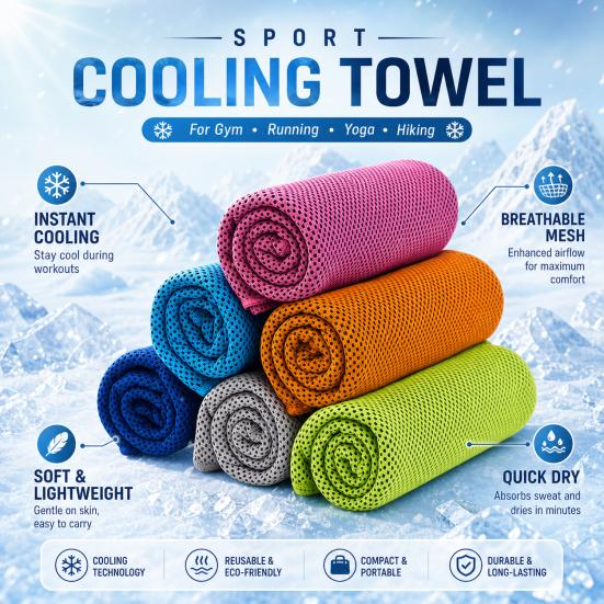 Asciugamano Rinfrescante Estivo Morbido Traspirante Asciugamano Fresco Asciugamano Rinfrescante Sportivo Foulard per Yoga Palestra Fitness Corsa Allenamento Campeggio