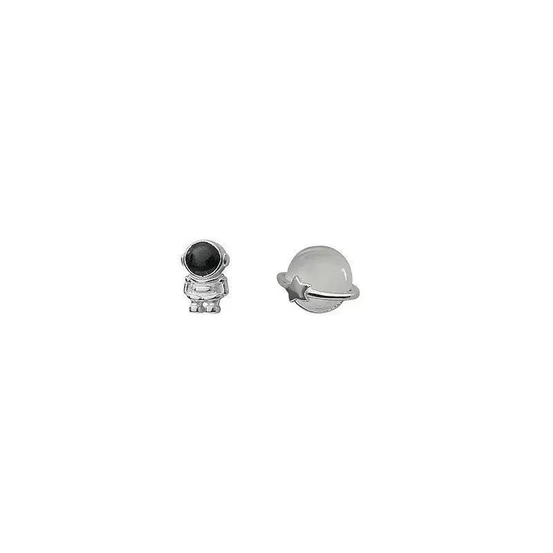 

S925 Sterling Silver Asymmetrical Astronaut & Planet Stud Earrings for Women – Creative and Cute Niche Design S925 Silver платиновий