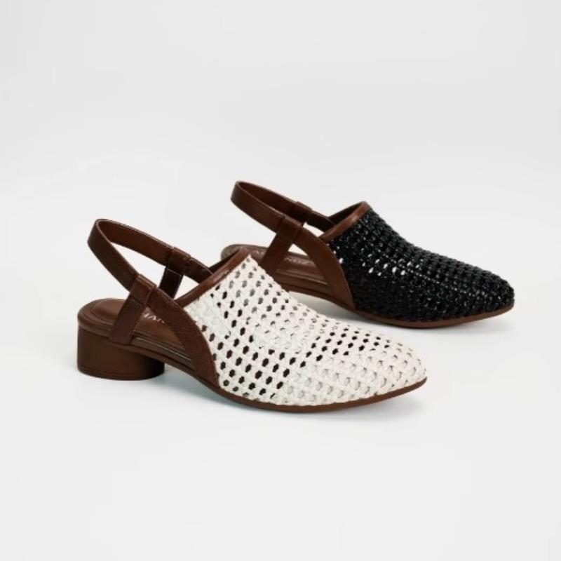 

Fashion 2025Women s Handmade Baotou Sandals Summer New Pointed Head Shallow Hollow Breathable One Line Buckle Sole Heel 35 чёрный