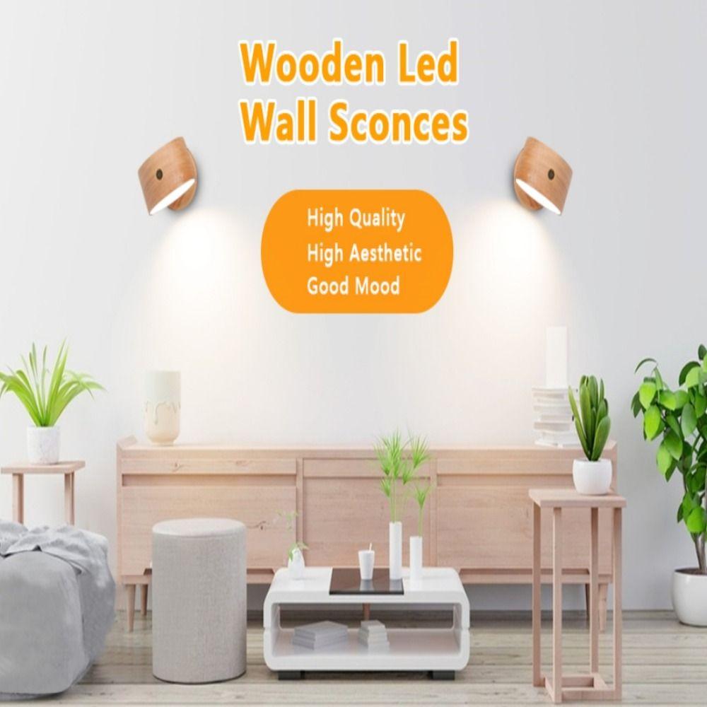 USB Rechargeable LED Wall Sconce Wooden Magnetic Night Light Simple Wall Mounted Lamp