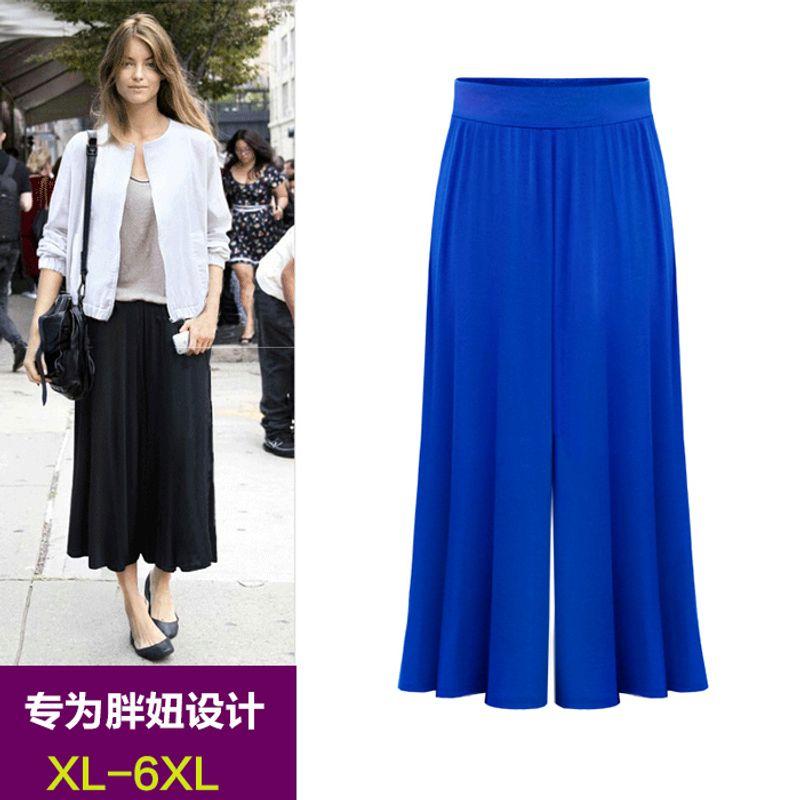 

125.00kg Loose Wide Leg Cropped Pants Oversize Women s Clothing Blue Plus Size 4XL