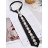 Rhinestones Pearls Embellished Black Necktie for Women Student Elegant Pre Tied Adjustable Tie for Uniform School Shirt