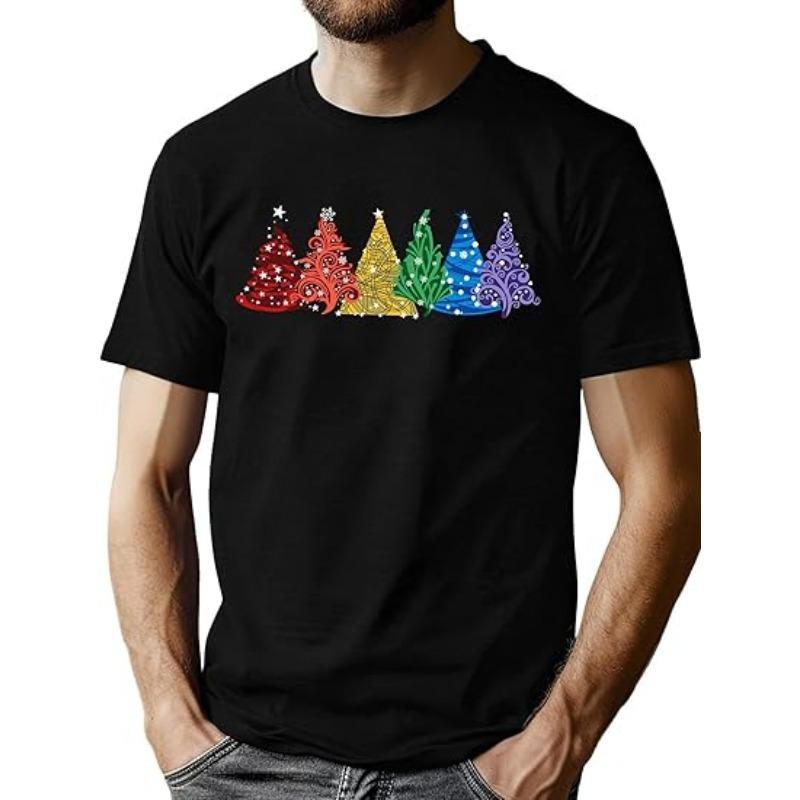 Summer Men's Christmas Shirt Merry Christmas Shirt Men's Christmas Plaid Tree T-Shirt Christmas Tree Gift Top
