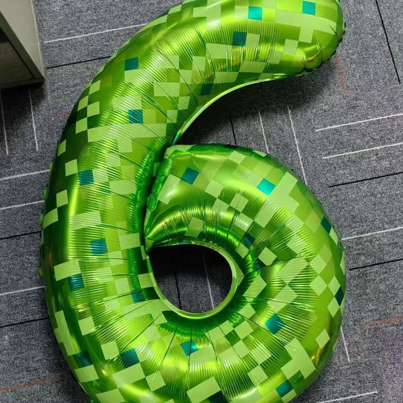 40Inch Green Mosaic Number Foil Balloon Kids Boys Game Theme Birthday Party Decoration Favors 0-9 Digital Balloon Supplies Gift