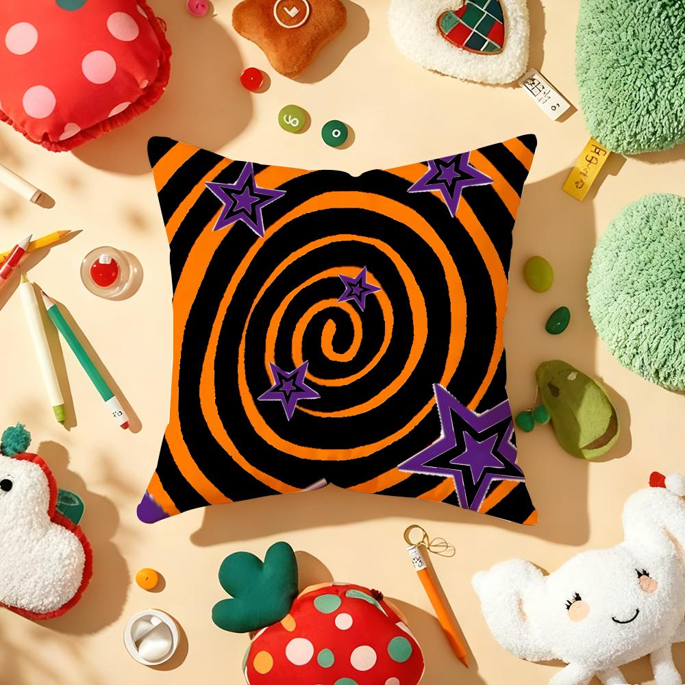 Halloween Grid Cushion Cover Soft Short Plush DoubleSided Printing Home Decor Machine Washable Pillow Case Gift