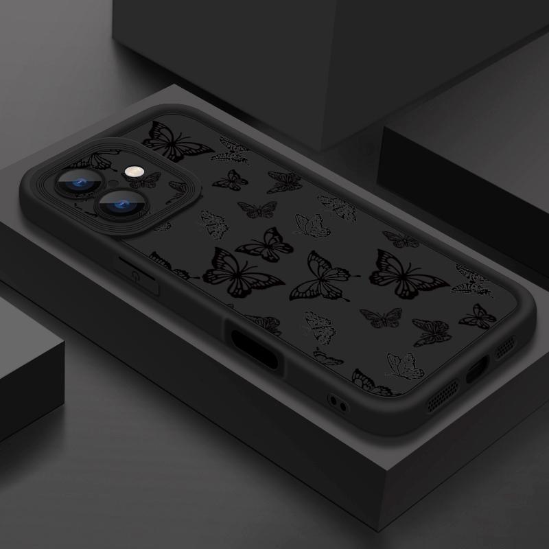 

Чехол для телефона с узором «Черные бабочки» для iPhone 16 Pro Max 16e 15 14 13 12 11 XR XS 8 7 Ударопрочный чехол-накладка из мягкого силикона iPhone XR чёрный