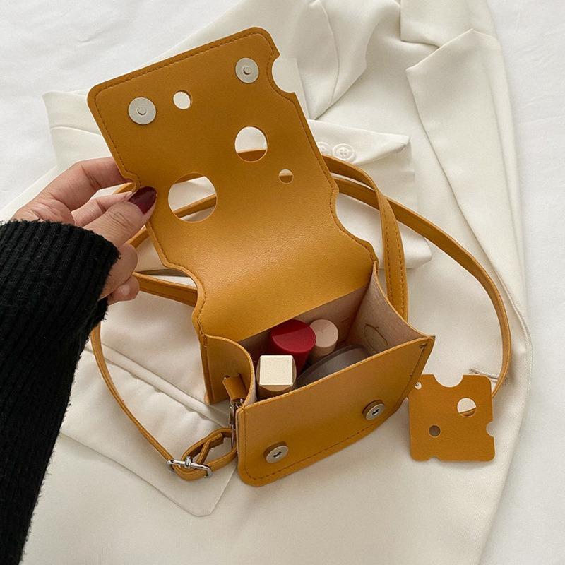 Small Square Bag with Niche Design New Trendy and Cute Mini Hole Cheese Triangle Lipstick Earphones Crossbody Loose Change