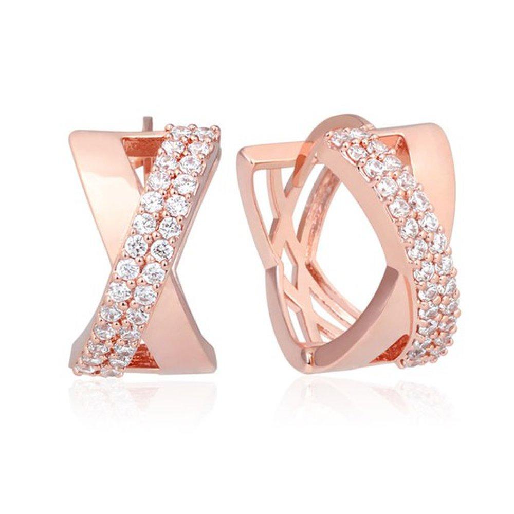 [] 14K Rose Gold Pin La Vie en Rose Cubic One-Touch Earrings