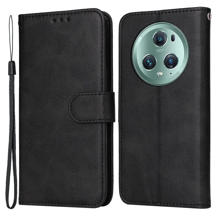 „Honor Magic5 Pro Calf Texture“ telefono korpuso stovas Telefono dėklas Odinis telefono dangtelis su dirželiu