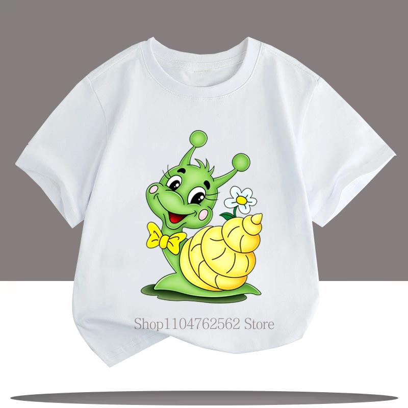 T-shirt Grafiche Lumaca Verde per Bambini e Bambine Estate Bambini Carine Divertenti Casual Colorate Top Bambini Girocollo Manica Corta T-shirt