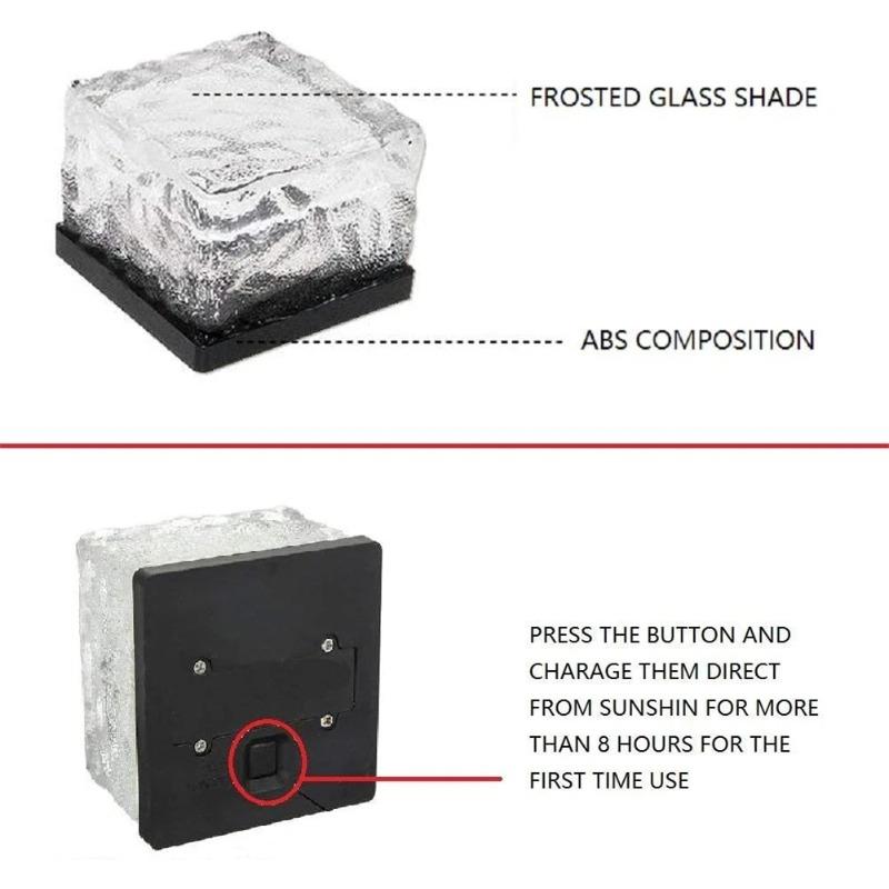 Solar Glass Brick Light Solar Ice Cube LED Light Crystal Brick Stone Lamp Garden Courtyard Pathway Patio Pool Christmas Decorative Festive