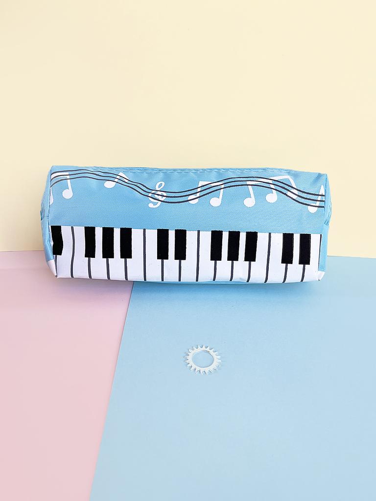 Creative Musical Note Piano Stationery Pouch Student Pencil Case Square Single Layer Oxford Cloth Pen Bag for Girls Boy