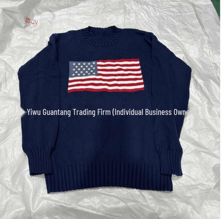 Women's Long Sleeve Retro Flag Knit Sweater - European & American Style