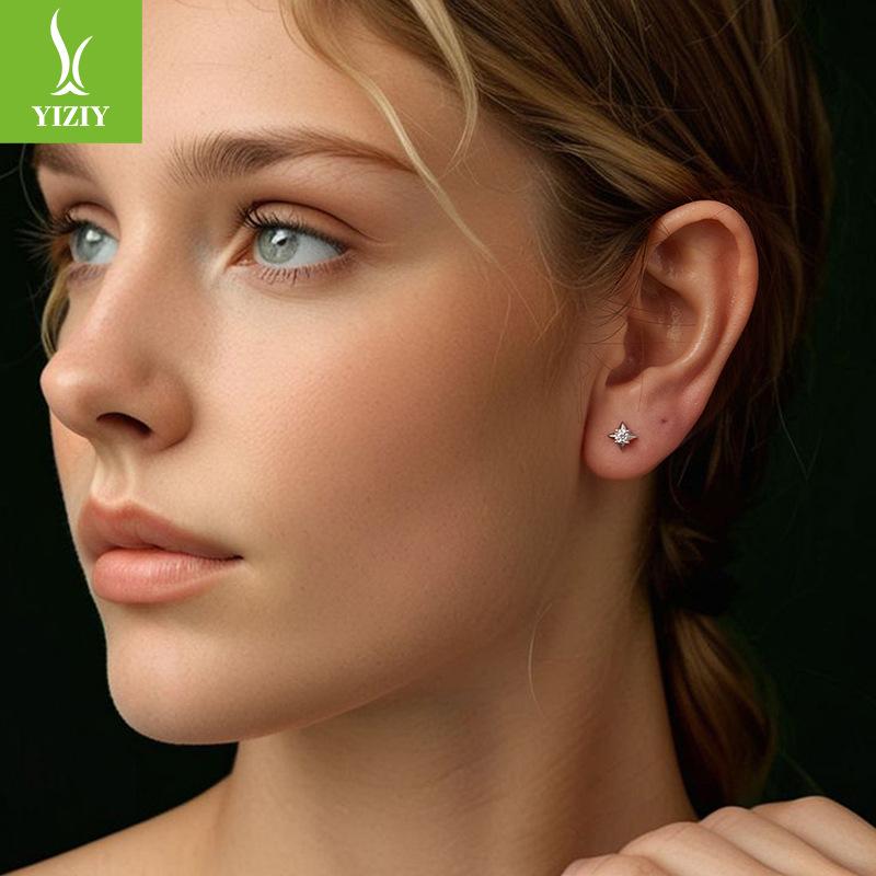 Stars Shine Mozzarella Diamond Stud Earrings, Simple Personality Niche S925 Sterling Silver Stud Earrings