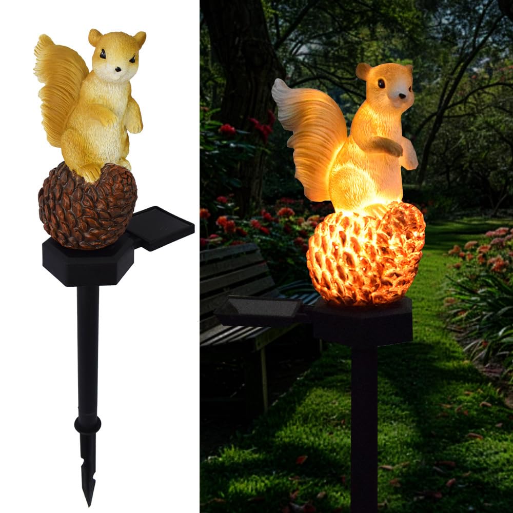 YZYOE Outdoor Pineal Squirrel Cute Resin Animal Garden Wireless Dusk To Dawn LED Solar-Powered Lamp, Lamp, Waterproof.