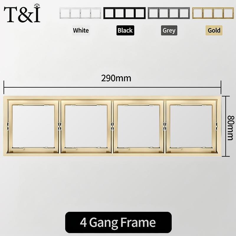 Flush Mount EU Electrical Socket 16A 250V with USB Type-C Charging 1/2 Gang Switch, 80x80mm Golden Panel for European Standard