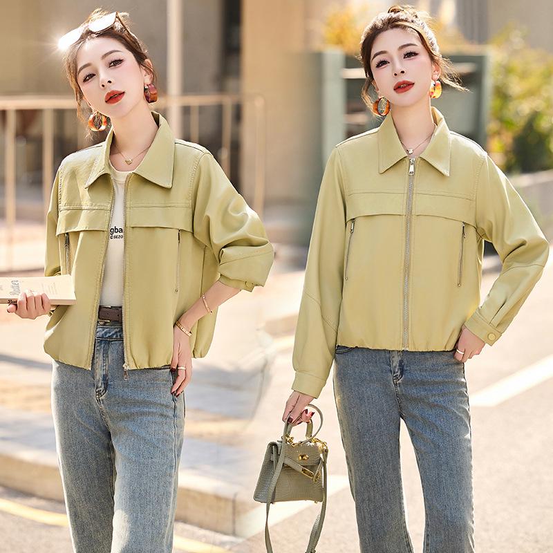 Women's Fashion Lapel PU Leather Jacket - Spring 2025 Collection, Short Coat