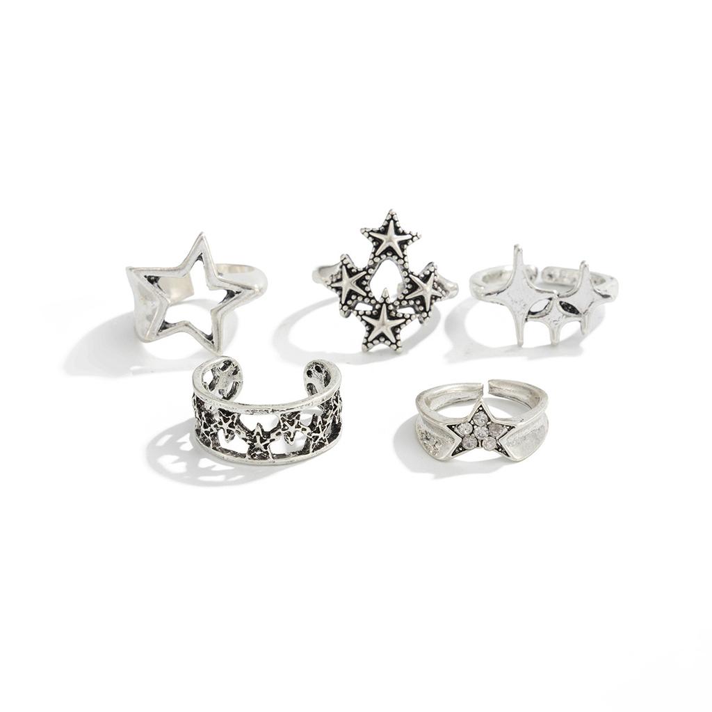Exaggerated Personality Five-Pointed Star Ring Set for Men, Trendy High-End Hip-Hop Niche Rings for Men