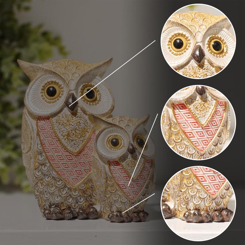 Owl Family Statue Luxury Resin Animal Sculpture for Home Decor, Suitable for Bedroom, Living Room, Study, or Desk