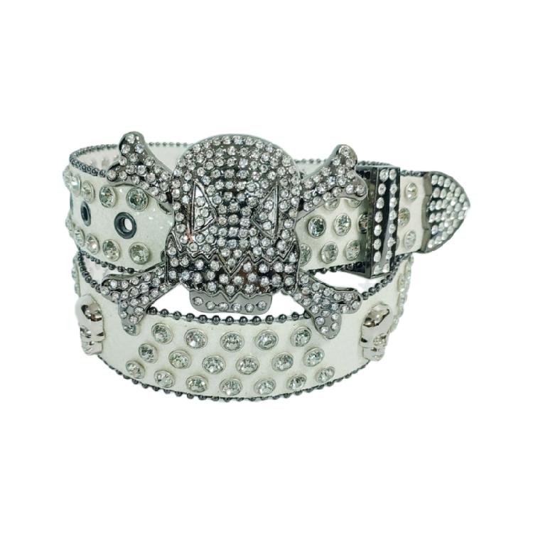 Versatile Male Female Skull Rivet Waist Belt with Rhinestone Buckle Adjustable