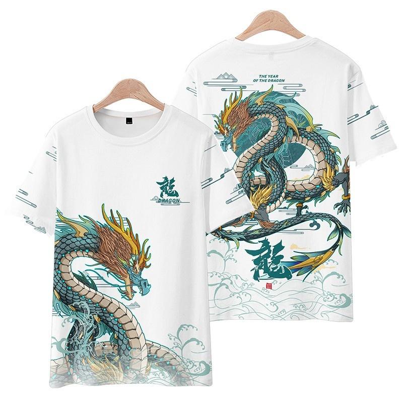 

Мужская футболка с 3D-принтом «Китайский Лун», футболка «Фугулун», летняя модная повседневная футболка с круглым вырезом, свободная, с коротким рукавом XS