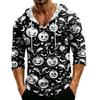 Men's Loose Fit Casual Hoodie Three Quarter Sleeve Pullover Halloween Pumpkin Pattern Lightweight Breathable Top for Everyday Wear