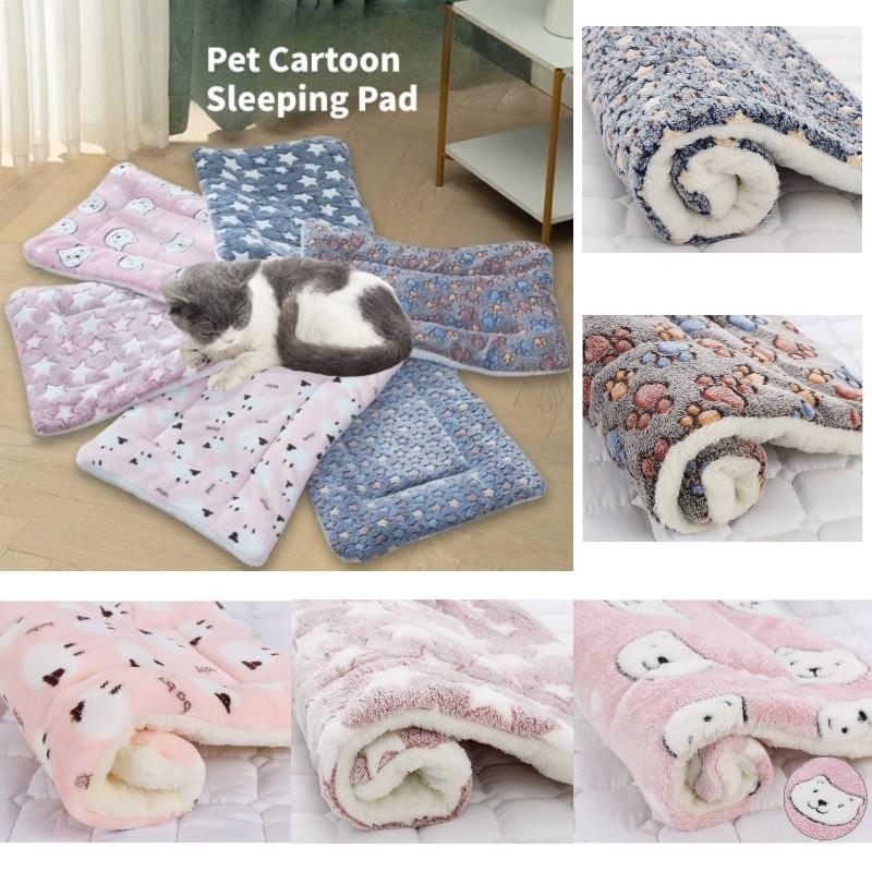 Blanket Warm Pet Pad Beds Cartoon Pattern Antislip Cats Dogs House Lamb Fleece