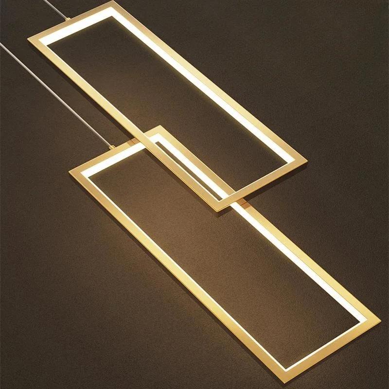 Modern Minimalist Staircase Chandelier Geometric Rectangular LED Chandelier Nordic Luxury Duplex Attic Lighting Home Appliance