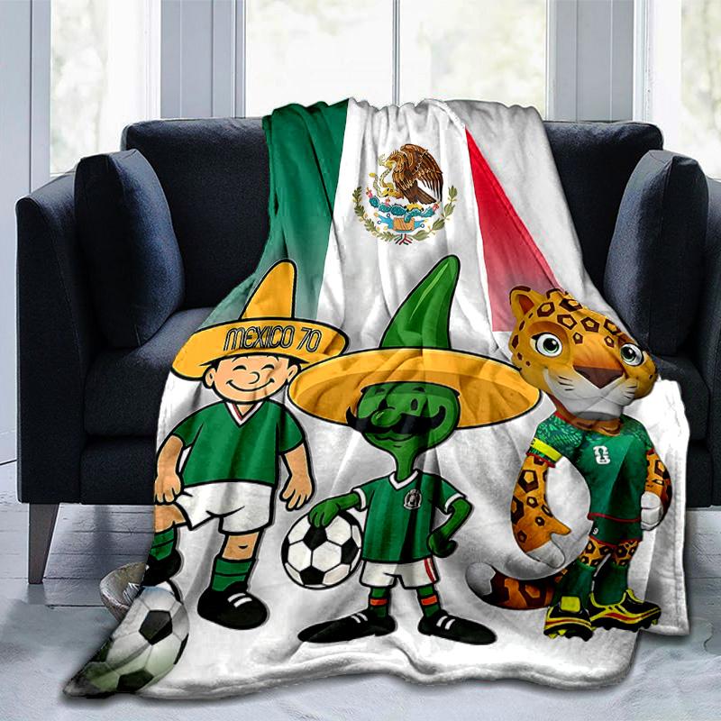 1pc Mexico Soccer Celebration Flannel Blanket Soft Warm Throw Blanket for Bedroom Living Room Bed Travel Camping Picnic Gift. MT7150190