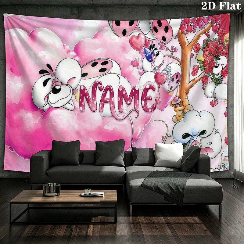 Individueller Name, Diddl Wandteppich, ästhetische bedruckte Stoffdecke, geeignet für Schlafzimmer, Wohnzimmer und Heimdekoration. 100cm x 150cm white