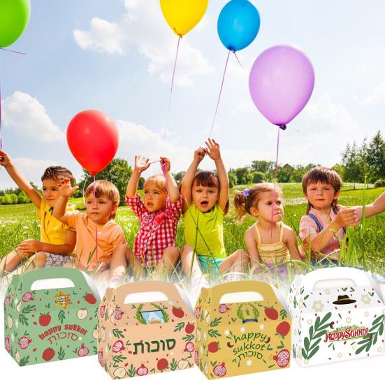 12 Pcs Happy Sukkot Gift Boxes Jewish Holiday Party Favors Boxes Paper Sukkot Themed Candy Cake Treat Boxes for Party Decoration