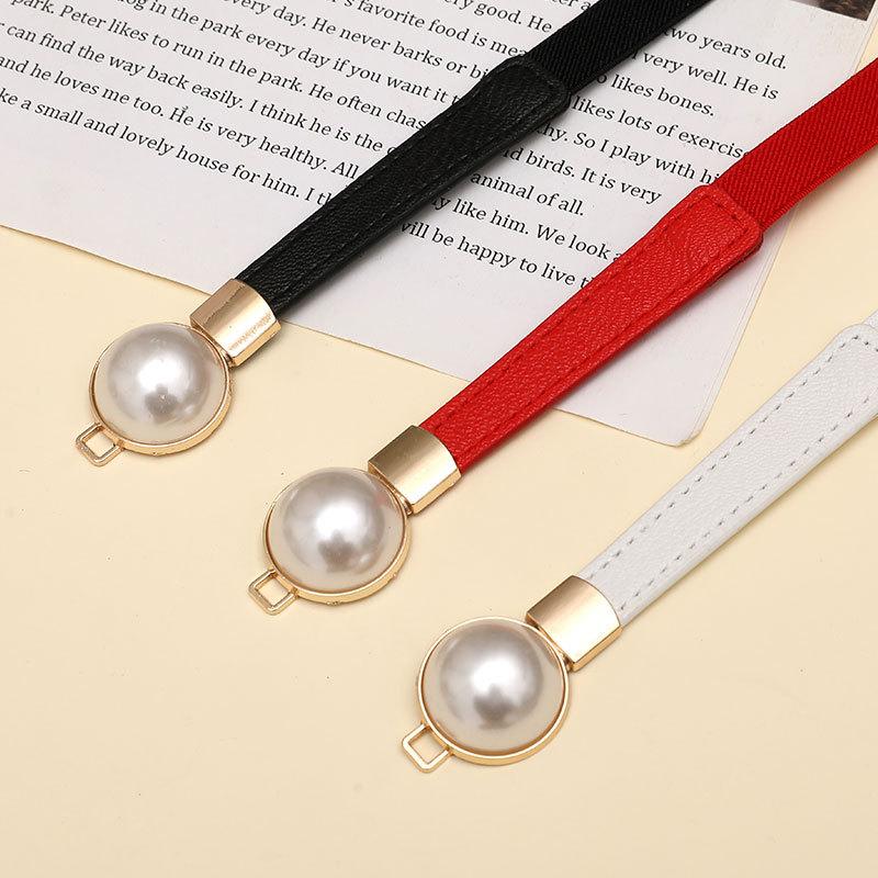 With Skirt Belt Elastic Elastic Thin Waist Seal for Women Korean Style Pearl Dress Waist Elastic Buckle College Style