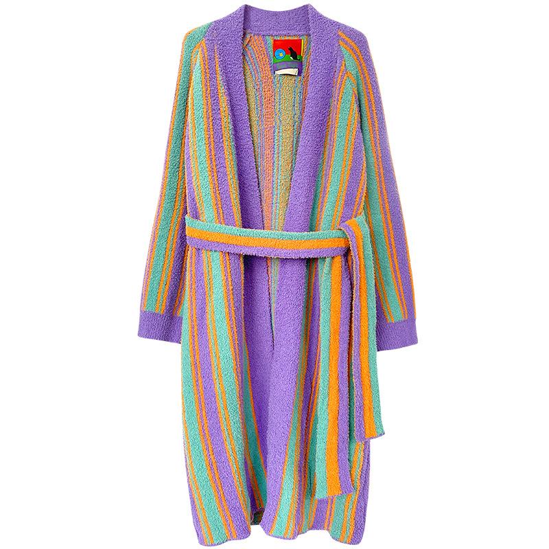 

Милый женский зимний длинный толстый теплый фланелевый полосатый халат мягкий бархатный банный халат для спа-отеля халат для женщин уютная одежда для сна L фиолетовый