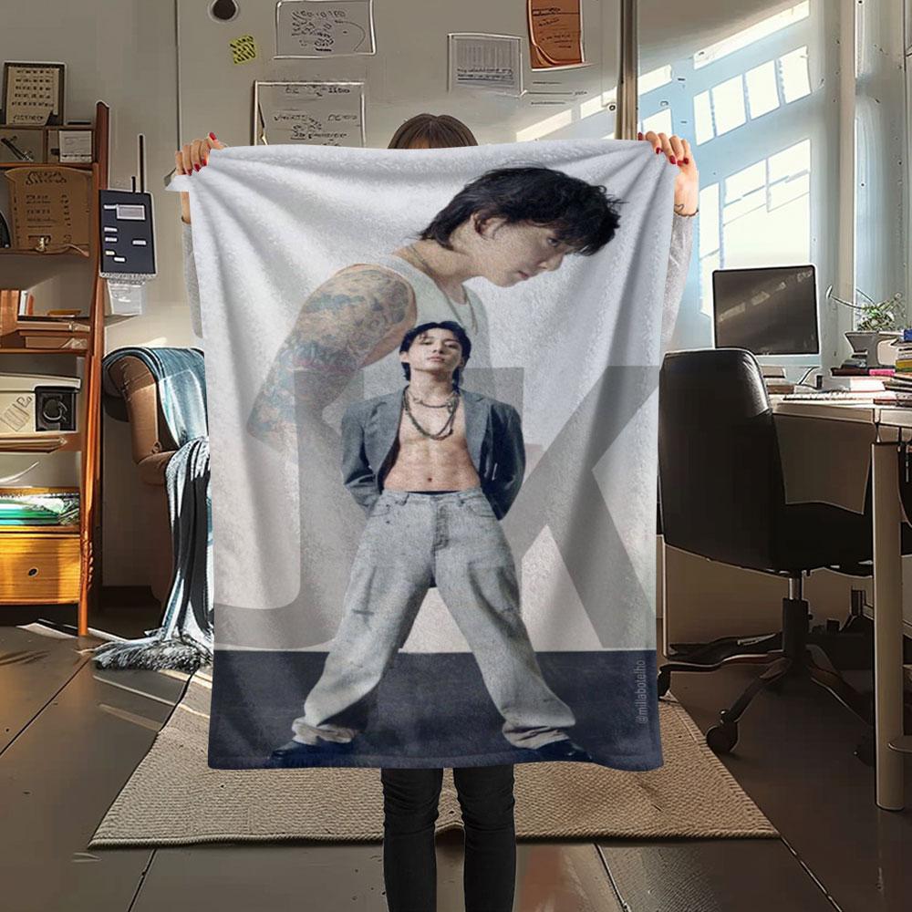 K-POP Jeon Jung Kook Printing Flannel Blanket Bedroom Sofa Camping Warm Blanket Gifts for Family and friends-MJ006